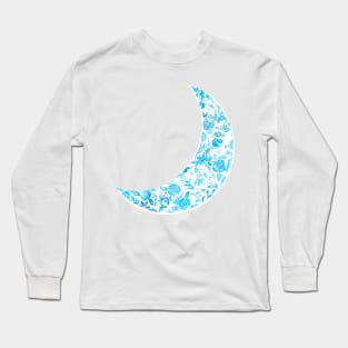 blue floral moon Long Sleeve T-Shirt